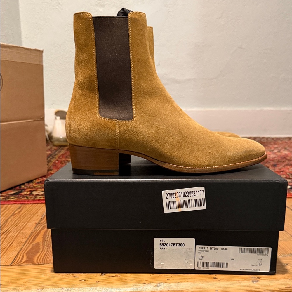 Saint Laurent Camel Suede Ankle Boots